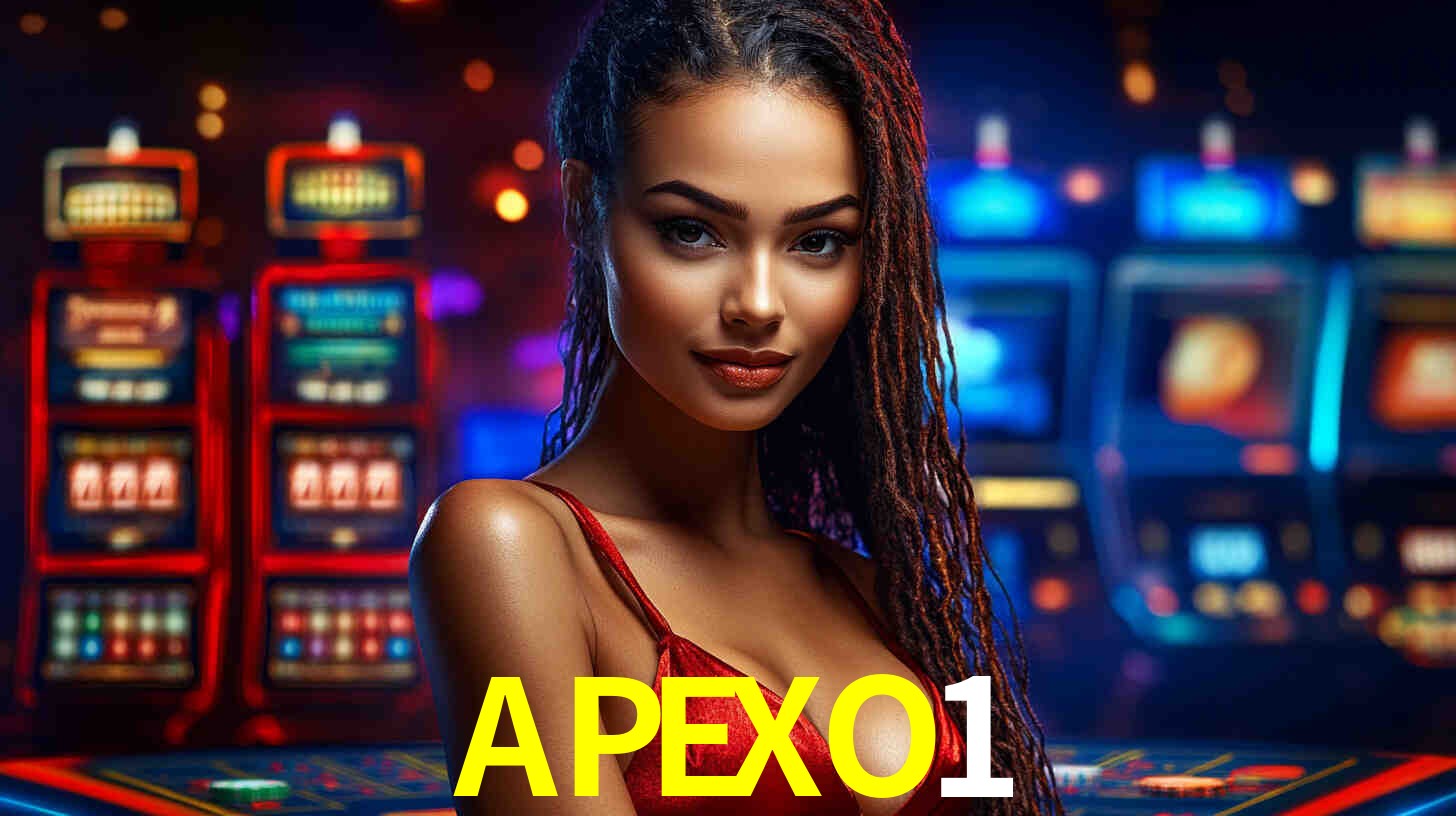 Una escena digital vívida inspirada en casino con APEXO1 mostrado prominentemente, luces brillantes, fichas, cartas y acentos dorados.